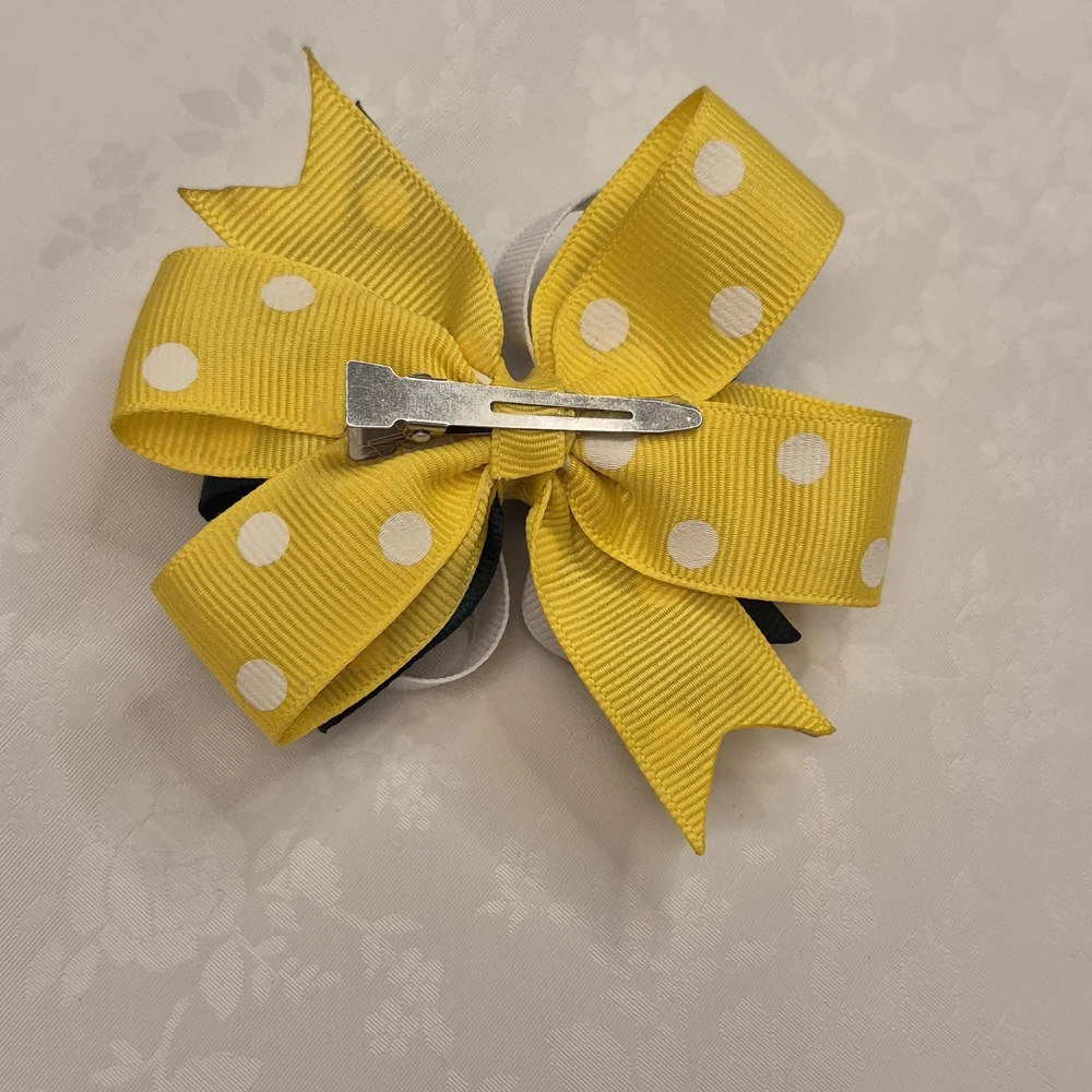 Kids Tractor Charm Hair Bow - Green, Yellow, and White